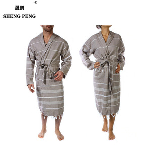 เสื้อคลุมอาบน้ำผ้าฝ้าย Sheng Peng สำหรับผู้ใหญ่ ลายทาง สวมใส่สบาย เหมาะสำหรับโรงแรม - Product Image 5