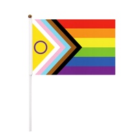 Drapeau Intersexuel Inclusif Progress Pride en Forme de Mât 14x21cm, Mini Drapeau Cercle Chevron LGBTQIA+ avec Mât en Plastique de 30cm, Diversité