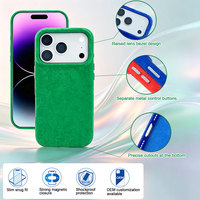 Étui de téléphone magnétique en PU floqué doux avec cadre de protection d'objectif surélevé, boutons métalliques séparés et découpes inférieures précises pour iPhone 17 Pro Max