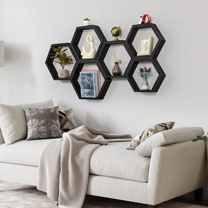 Farmhouse Wall Mount Honeycomb Storage <strong>Shelves</strong> Home Decor Black <strong>Hexagon</strong> Floating <strong>Shelves</strong> <strong>Wood</strong> for Wall - Product Image 4