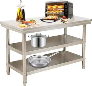 商用食品准备站不锈钢工作台2抽屉不锈钢厨房桌带炉灶