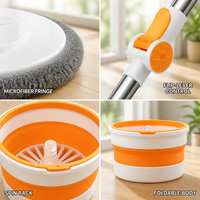Kit de Mopa Giratoria Mágica con Cubeta Plegable, Diseño que Ahorra Espacio, Palo de Acero Inoxidable, Equipado con Dos Almohadillas de Microfibra de Repuesto