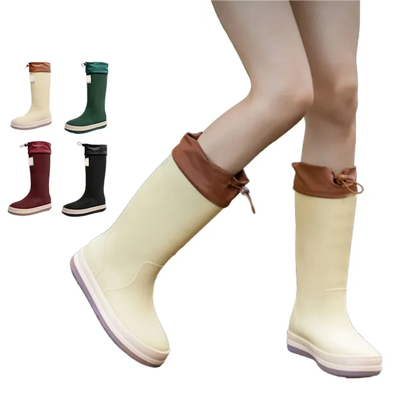 Penjualan terlaris 2023 baru modis sepatu bot hujan wanita tahan air hangat sabuk Cinch sepatu hujan