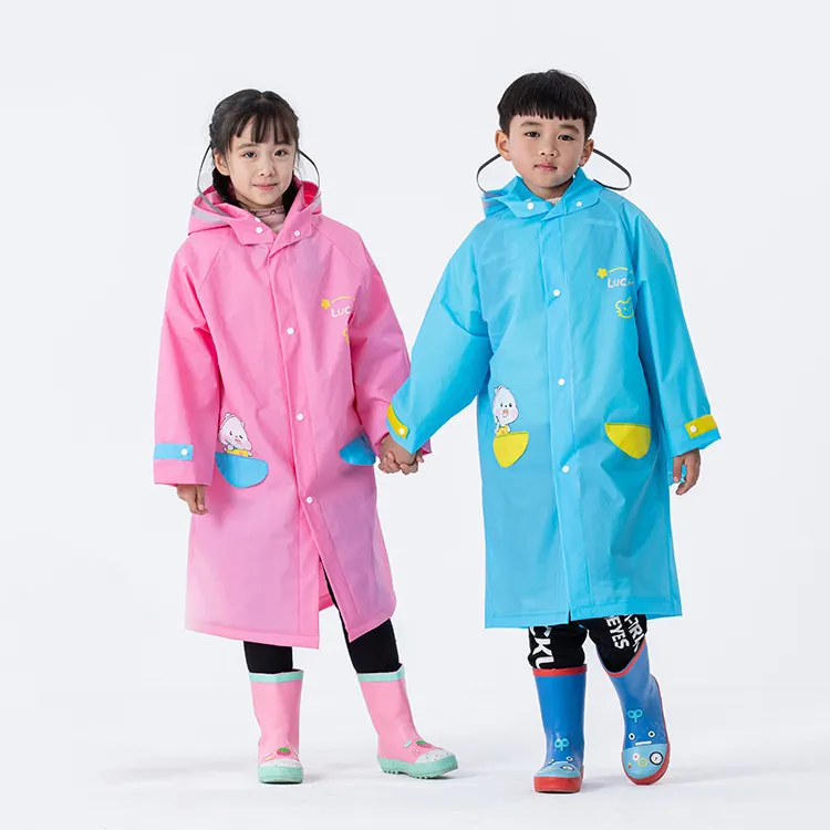 Factory wholesale children's cartoon raincoat primary school student inflatable hat raincoat