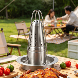 Soporte Vertical Portátil de Acero Inoxidable para Asar Pollos con Bandeja Recolectora Desmontable, Herramienta para Parrilla BBQ, Uso Exterior, Horno Ahumador - Product Image 5