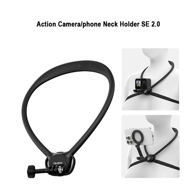 TELESIN Action Camera & Phone Neck Holder SE 2.0 Mount for Insta360 and OSMO Universal Compatibility