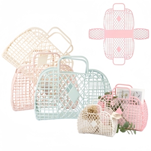 Ventes Flash - Panier de Rangement Pliable Tendance en Plastique pour Plage, Panier de Bain/Shopping pour Voyages en Plein Air, Pique-niques, Plage - Product Image 6