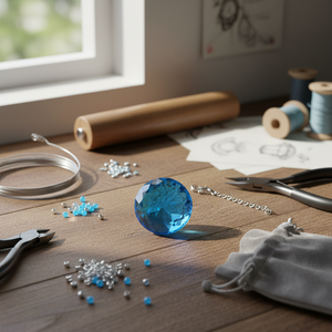 Inserto di perline di vetro rotonde blu cristallo da 25 mm per la creazione di gioielli - Product Image 3