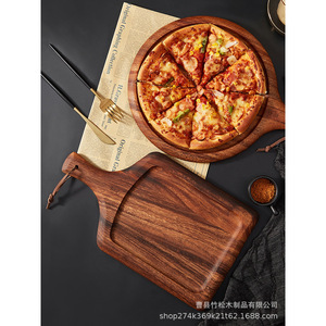 Plateau à steak en bois de noyer noir, plateau à pizza rond durable, planche à découper pour la cuisine occidentale, utilisation pour les fêtes - Product Image 1