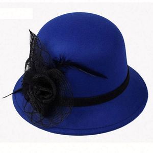 Wholesale Spring and Autumn New Elderly Women Woolen Net Flower Bowler Hat Old Lady Pot Winter Wool Fedora Hat - Product Image 2