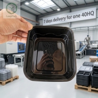 Boîtes à lunch jetables en plastique noir moulé par injection, compatibles micro-ondes, pour salades et aliments pour animaux de compagnie, idéales pour les plats à emporter américains