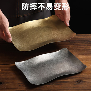 Retro Stainless Steel Rectangular Plate Set Wavy Design For Grilling Dessert Shallow Dish Hotel Food Tea Use - Product Image 5