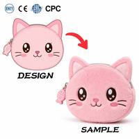 Pabrik Dompet Koin Boneka Kucing OEM ODM Logo Kustom Dompet Resleting Bentuk Kucing Lembut Berbulu Ukuran Kustom Unisex Pesta Ulang Tahun Anak