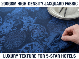 Anti Fade Gold 8ft Floral Jacquard Woven Polyester Rectangular <b>Tablecloth</b> for Home & Meeting Setup - Product Image 5