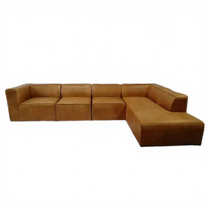 Sofá seccional personalizado de cuero vintage en forma de L con chaise lounge en la mano derecha e izquierda, sofá esquinero de cuero marrón antiguo - Product Image 6