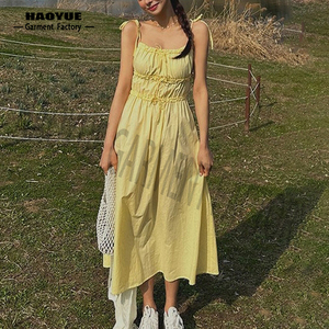 Produttore personalizzato canotta Sherring semplici <span class=keywords><strong>Chiffon</strong></span> <span class=keywords><strong>giallo</strong></span> abiti lunghi Casual da donna - Product Image 2