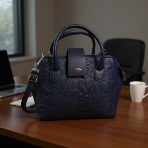 Porte-documents en cuir de vachette bleu marine Fana Marbella, style classique, sac d'affaires, fermeture à rabat, sac souple pour homme - Product Image 2