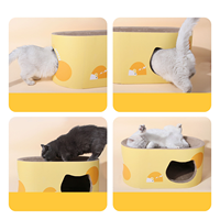 Lit pour chat en papier ondulé double couche avec design elliptique, position ergonomique allongée, fonction de meulage des griffes, emballage en carton