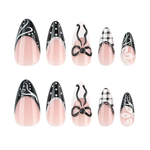 Faux ongles à presser noirs style français, haute qualité, personnalisables pour le bureau, vente en gros - Product Image 3