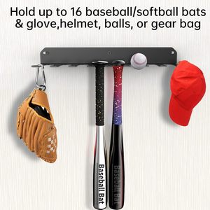 Soporte de pared para bates de béisbol, con capacidad para 16 bates, adecuado para almacenamiento de equipos de gimnasio en casa y como perchero. - Product Image 2