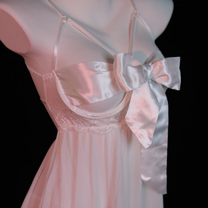 Chemise de nuit sexy transparente Pure Desire Lingerie avec nœud papillon en satin, vêtements de nuit pour femmes, sans manches, doux, respirant, lisse - Product Image 1