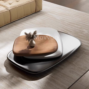 Tavolino da <span class=keywords><strong>Caffè</strong></span> Moderno Girevole con Specchio, Design Retrò di Lusso per Soggiorno, Creativo e Irregolare in Legno - Product Image 5