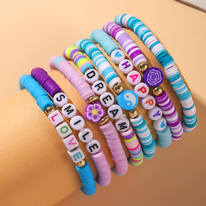 สร้อยข้อมือแฟชั่นรูปหัวใจ ดอกไม้ ตาปีศาจ ตัวอักษร ทำจากดินโพลิเมอร์ ของขวัญเครื่องประดับสำหรับทุกเพศ - Product Image 3