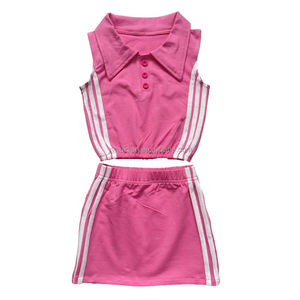 Set di t-shirt con risvolto senza maniche per ragazze Ruidian senza maniche in cotone con strisce laterali e Design gonna a-line per <span class=keywords><strong>abiti</strong></span> da <span class=keywords><strong>bambina</strong></span> - Product Image 5