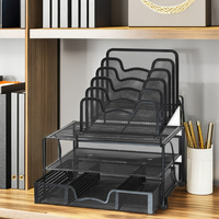 Organisateur de bureau en maille à double plateau, 5 sections de tiroirs coulissants, boîte de rangement pour dossiers de bureau, porte-documents en métal, emballage