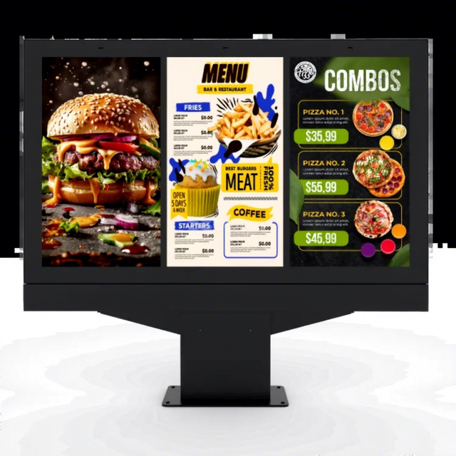 ODM165A Outdoor Triple Screens Digital Menu Board Restaurant Touch Order Display