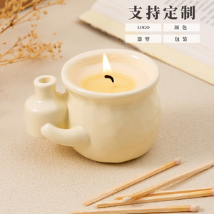 Portavelas de Cerámica Personalizado, Vacío, con Asa, Estilo Nórdico, para Aromaterapia, Regalo, DB2715 - Product Image 1