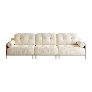 Cedar fabric chenille sofa, retro cream style straight couch with removable washable covers for small living spaces - Product Image 5