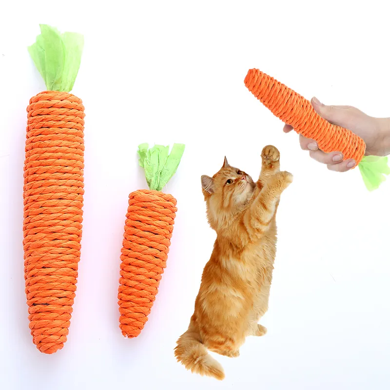 Interaktif el dokuması kağıt havuç diş temizleme Molar düğüm halat kedi tırmalamak oyuncak kedi Pet çiğnemek oyuncaklar