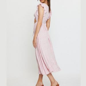 Nuevo Vestido Midi Casual para Mujer con Cuello en V, Estampado Floral, Abertura Frontal, Mangas con Volantes, Vestido de Playa para Verano - Product Image 3