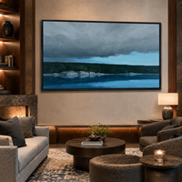 Peinture à l'huile Paysage Lac Bleu Orageux, Forêt Sombre, Art Mural sur Toile pour Hôtel de Luxe, Bureau, Lodge, Décoration de Salon