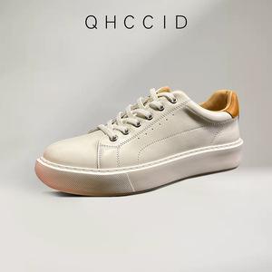 Zapatillas de Deporte de Piel Auténtica Blanca para Hombre, con Punta Redonda y Cordones, Suela de Goma Transpirable, Zapatos Casuales para Todas las Temporadas - Product Image 1