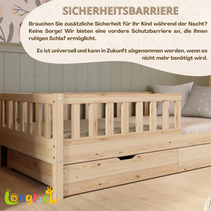Lit pour enfants au design moderne avec tiroir 90 x 200 cm Lit au sol en bois massif Montessori avec <span class=keywords><strong>protection</strong></span> contre les chutes - Product Image 3