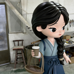 Custom Resin Cartoon Street Woman Sculpture with Corrosion Resistance and Customizable Colors