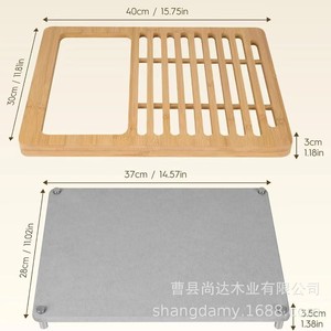 Bamboo and wood kitchen countertop drain <b>rack</b> for dishes, <b>plates</b>, and cups; simple wooden dish storage <b>rack</b>. - Product Image 3