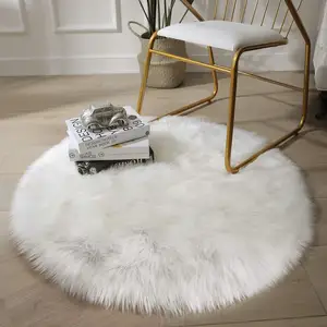 Grote Pluizige Ronde Witte Faux Fur Tapijt Ronde Woonkamer Tapijt Schapenvacht Bont Matten Pluizige Tapijt Shaggy Tapijt