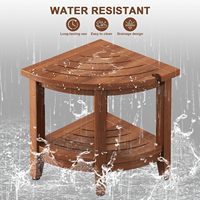 CHOMECO Teak-Eckduschhocker mit Ablagefach, wasserdicht, rutschfest, verstellbare Füße, 2-stufiges Design, braun