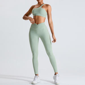 Vêtements de sport de gymnastique pour femmes Soutien-gorge de sport à une épaule Leggings d'entraînement de <span class=keywords><strong>compression</strong></span> Ensemble de yoga - Product Image 2