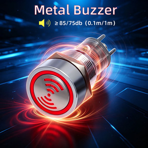 Buzzer sonore LED rouge en métal étanche IP65, haute intensité sonore, 16/<span class=keywords><strong>19</strong></span>/22mm, borne à vis, clignotement intermittent, DC12-24V - Product Image 2