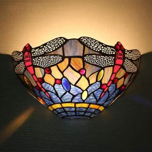 Lampe murale décorative en verre Tiffany de style européen, lustre demi-verre avec motif libellule, luminaires suspendus E27, éclairage protecteur pour les yeux - Product Image 5