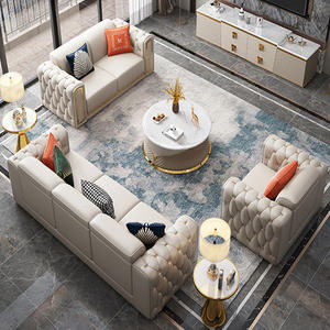 Ensemble de canapés modernes de luxe en <span class=keywords><strong>cuir</strong></span> <span class=keywords><strong>blanc</strong></span> 3 places Meubles rembourrés de haute qualité Bouton capitonné pour la maison, la villa, l'entrepôt et la vie - Product Image 3