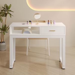 Modern <b>White</b> Nail Table Wooden Salon <b>Vanity</b> <b>Desk</b> with Drawer Storage Workbench for Beauty Studio - Product Image 1