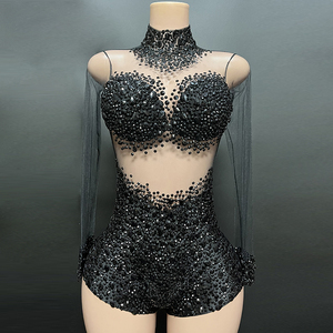 NOVANCE 2023 Nouveau produit Robes noires transparentes sexy avec diamants brillants, combinaisons moulantes pour boîte de nuit, bar, fête d'anniversaire - Product Image 1