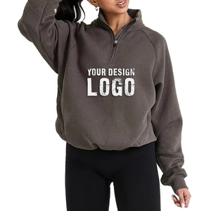 Sudadera Personalizada de Algodón con Cuello Alto y Cremallera, Sudadera Holgada de Alta Calidad para Mujer, Sudadera con Media Cremallera - Product Image 1