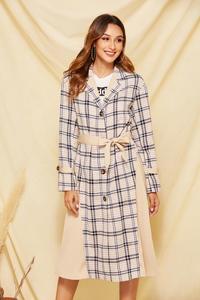 Ropa de otoño para <span class=keywords><strong>mujer</strong></span> de invierno de color caqui estampado de manga larga solapa señoras medio larga <span class=keywords><strong>chaqueta</strong></span> <span class=keywords><strong>mujer</strong></span> abrigo - Product Image 2