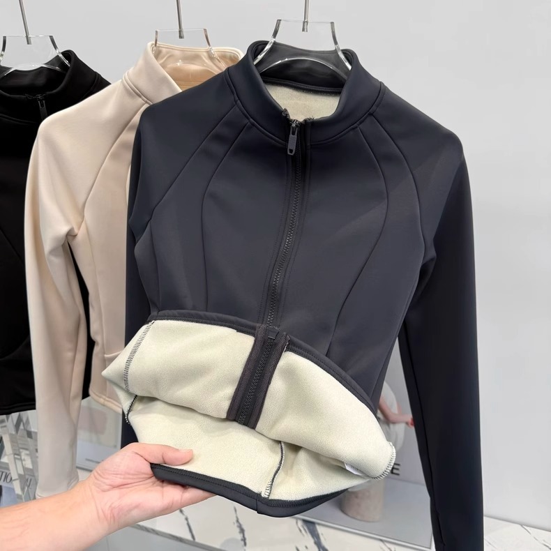 2026 New Breathable Fleece-lined Women's Yoga Top & Sports Jacket Tight-fitting Stand Collar Spring Warm Running Fitness Clothes